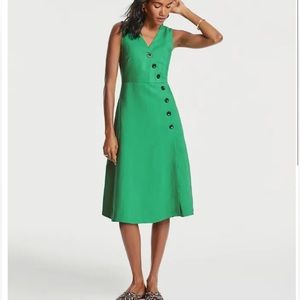 NWT Ann Taylor Side Button Linen Blend Flare Dress